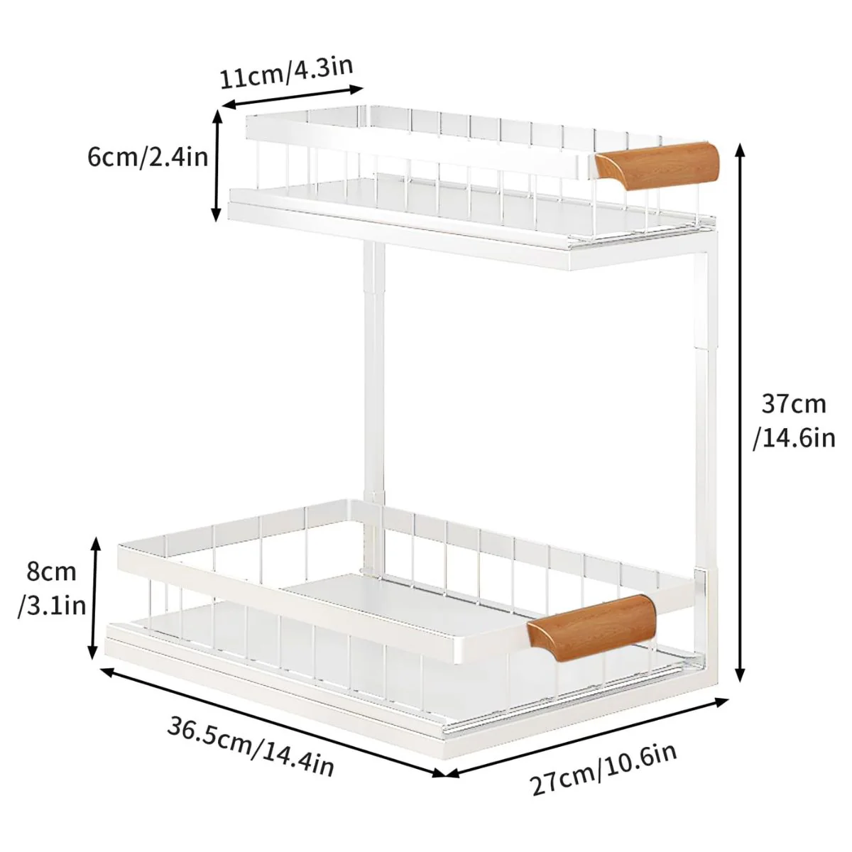 Organizador De Dos Niveles Con Repisas Deslizantes. Estante De Almacenamiento Para Fregador Cocina O Baño 37X36.5X27cm. Color Banco. - Image 4