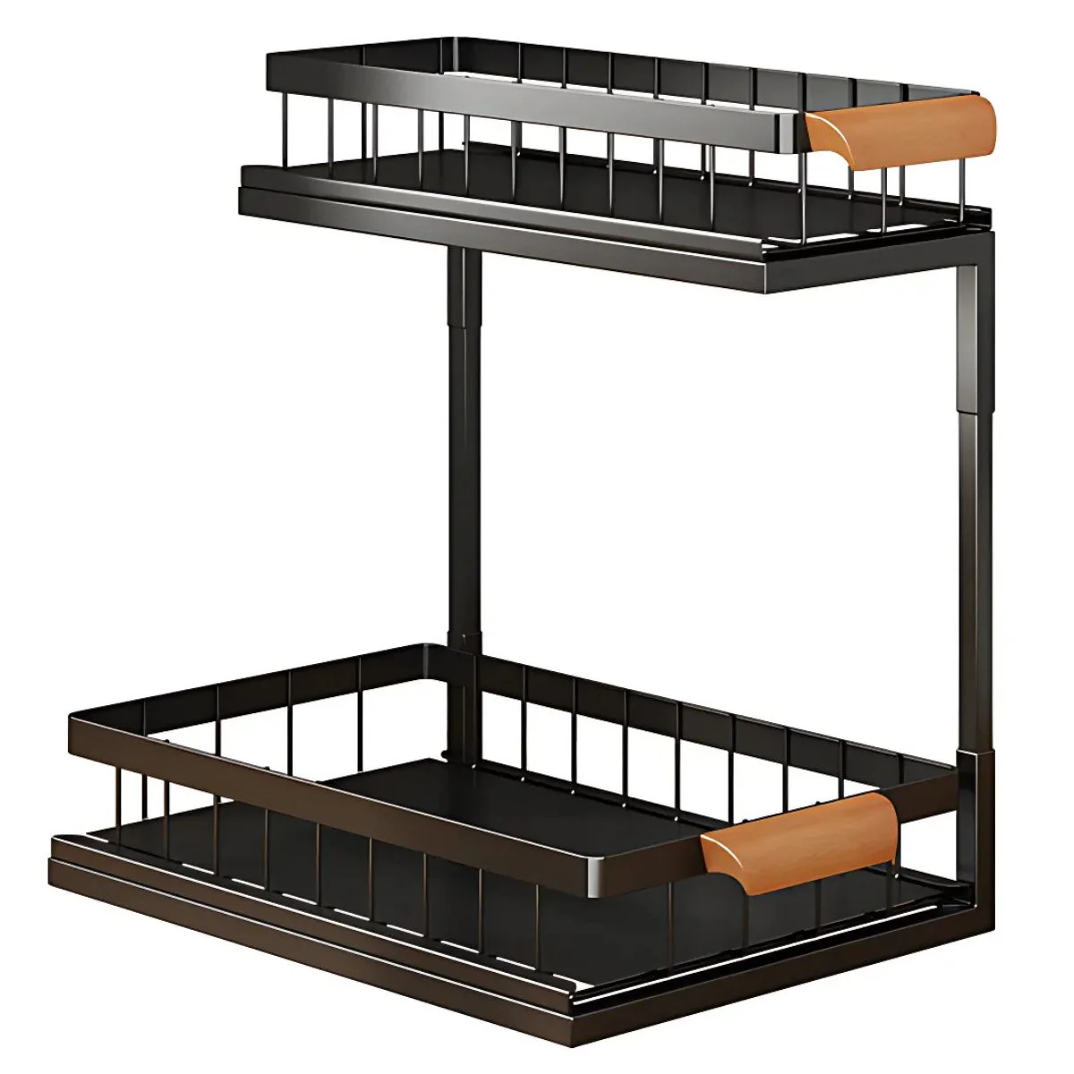 Organizador De Dos Niveles Con Repisas Deslizantes. Estante De Almacenamiento Para Fregador Cocina O Baño 37X36.5X27cm. Color Negro. - Image 2