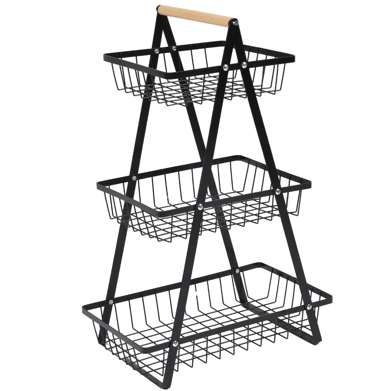Organizador De Frutas Y Vegetales  3 Niveles 49X33 Cm Color Negro En Hierro Con Diseño Apilable. Cesta Frutera. Cocina - Image 2
