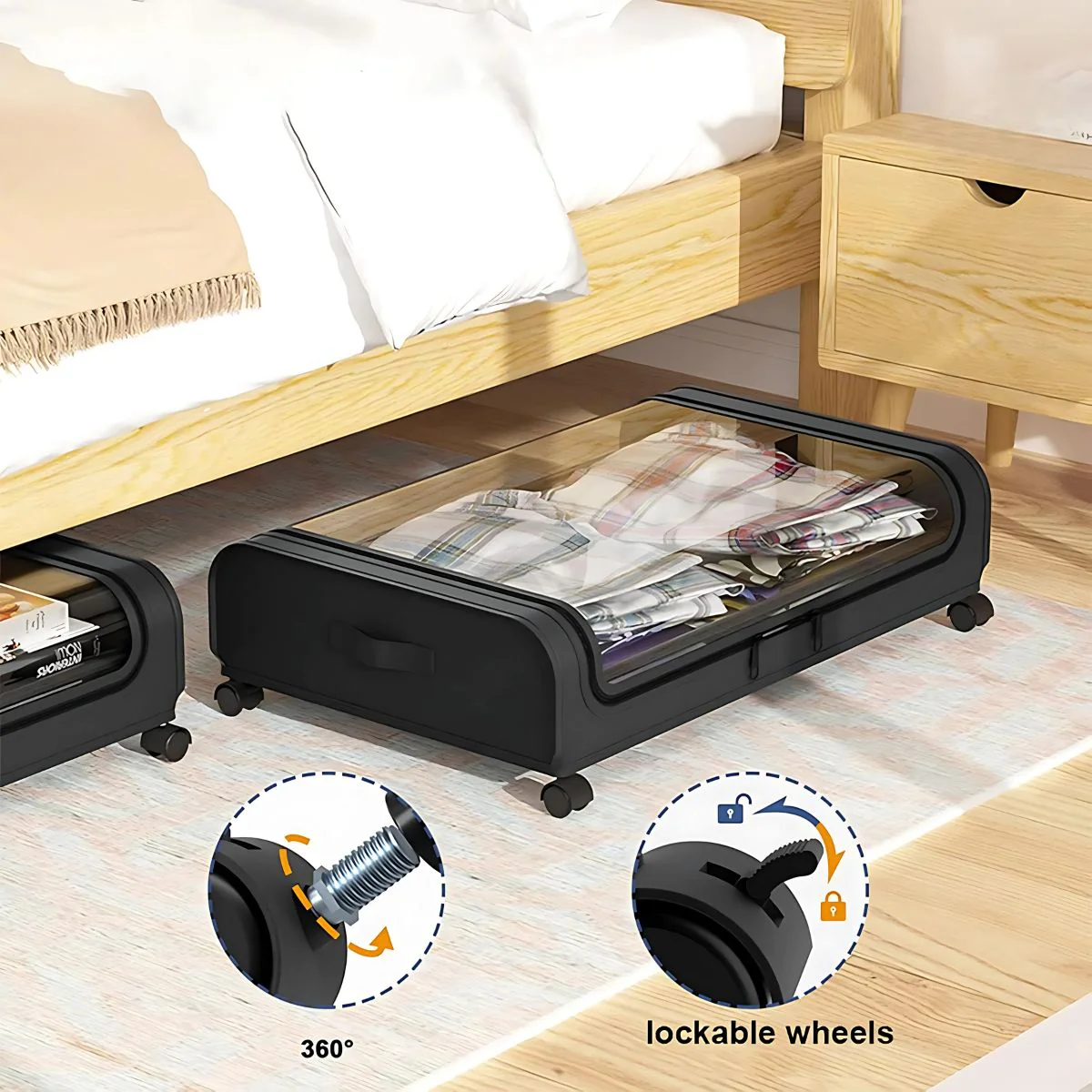 Organizador De Ropa Zapatos Bajo Cama Con Ruedas. Cajón De Almacenaje 31.5 X 17.3 X 6.3”. Caja Almacenamiento Con Ventana Transparente - Image 2