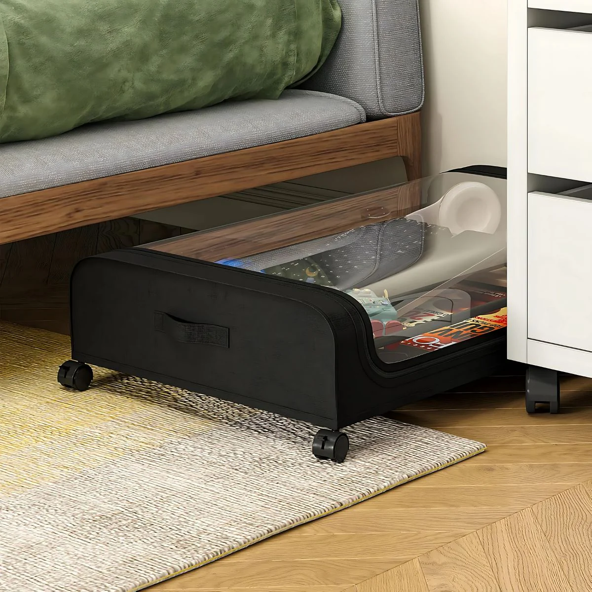 Organizador De Ropa Zapatos Bajo Cama Con Ruedas. Cajón De Almacenaje 31.5 X 17.3 X 6.3”. Caja Almacenamiento Con Ventana Transparente - Image 4