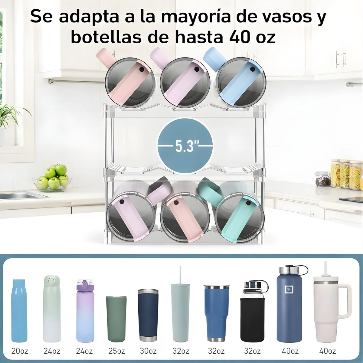 Organizador De Termos Botellas De Agua Y Vasos. Estante De 3 Niveles Transparente. Soporte Para Botellas De Hasta 40 Oz. - Image 2