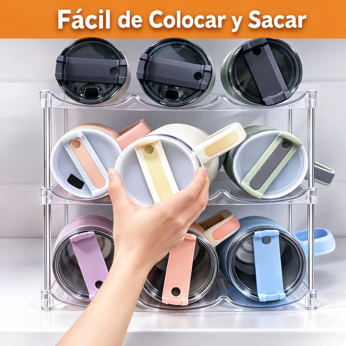 Organizador De Termos Botellas De Agua Y Vasos. Estante De 3 Niveles Transparente. Soporte Para Botellas De Hasta 40 Oz. - Image 3