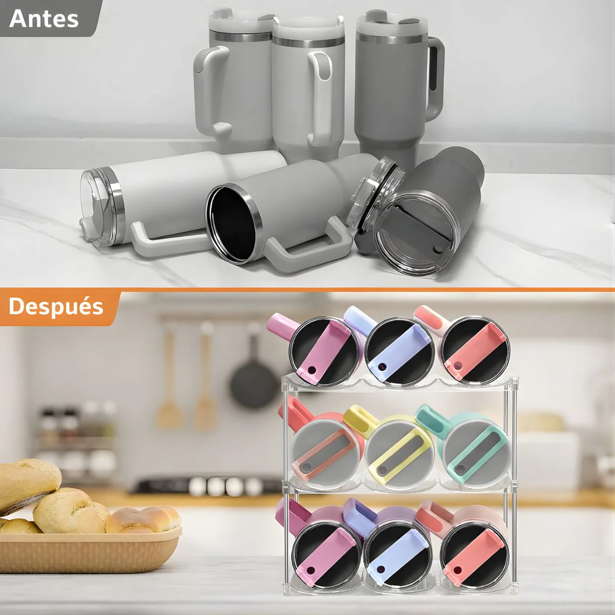 Organizador De Termos Botellas De Agua Y Vasos. Estante De 3 Niveles Transparente. Soporte Para Botellas De Hasta 40 Oz. - Image 4
