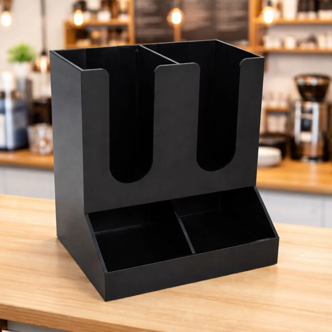Organizador De Vasos De Café. Dispensador De Vasos Desechables Con Compartimientos Para Cafeterias. Color Negro (27X21.5X16cm). - Image 2