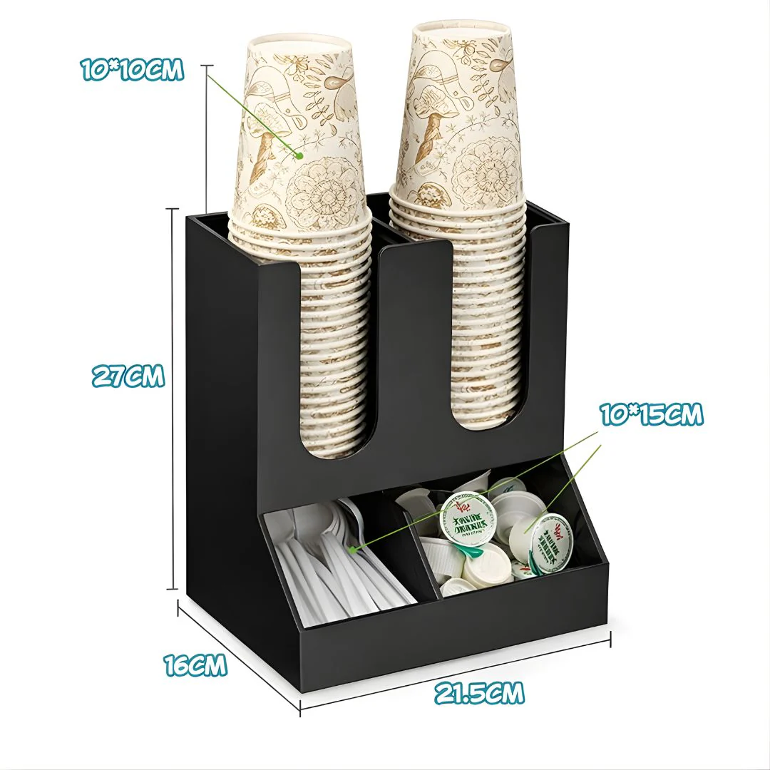 Organizador De Vasos De Café. Dispensador De Vasos Desechables Con Compartimientos Para Cafeterias. Color Negro (27X21.5X16cm). - Image 3
