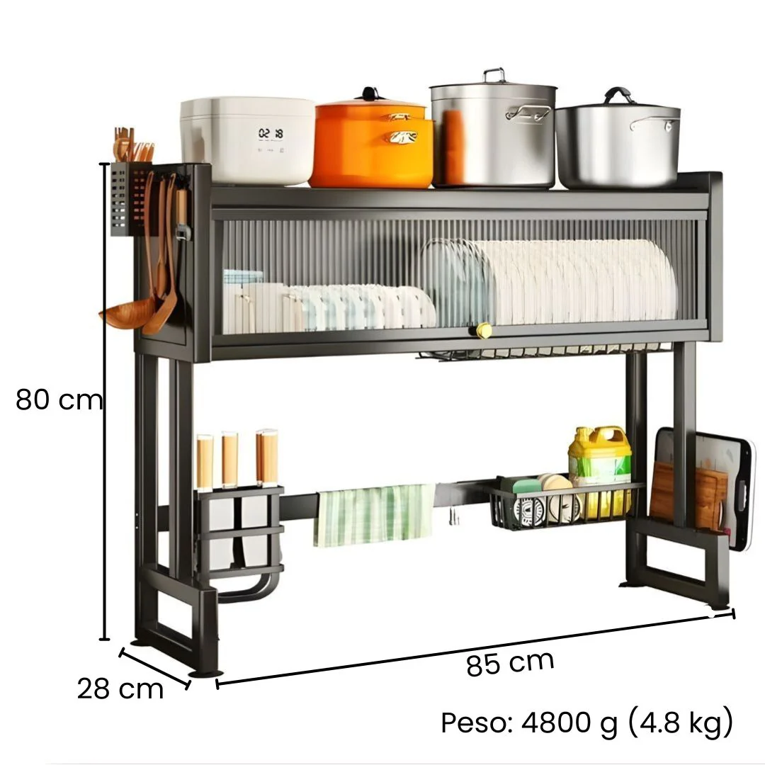 Organizador Escurridor De Platos Sobre Fregador De Cocina. Estantería Metálica Multifuncional (85X80x28cm). - Image 2