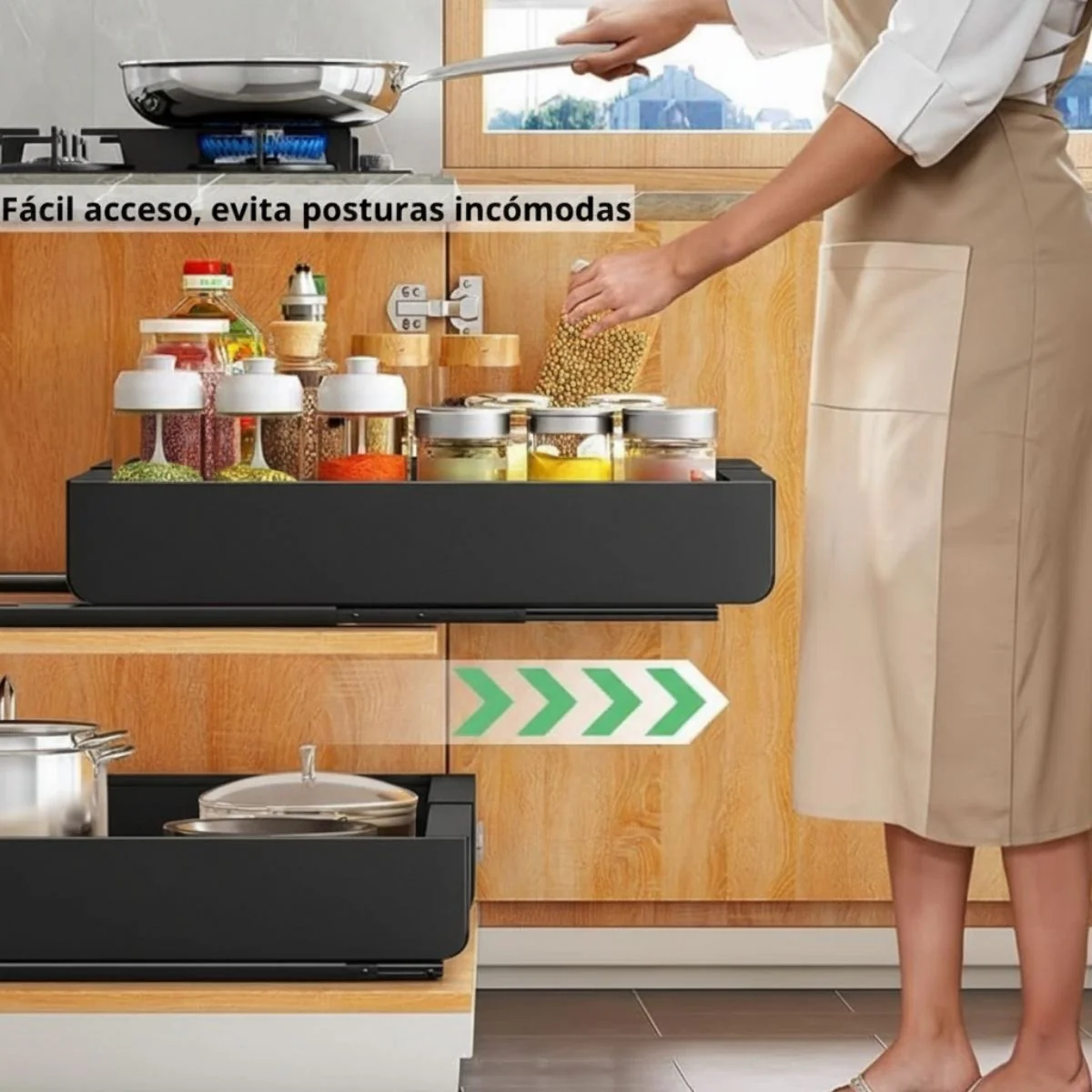 Organizador Gaveta De Cocina Expandible Y Extraíble De Acero Para Latas, Platos Y Despensa. 32 A 53Cm De Ancho X42.5Cm Profundo. Color Negro. 1 Unidad - Image 3