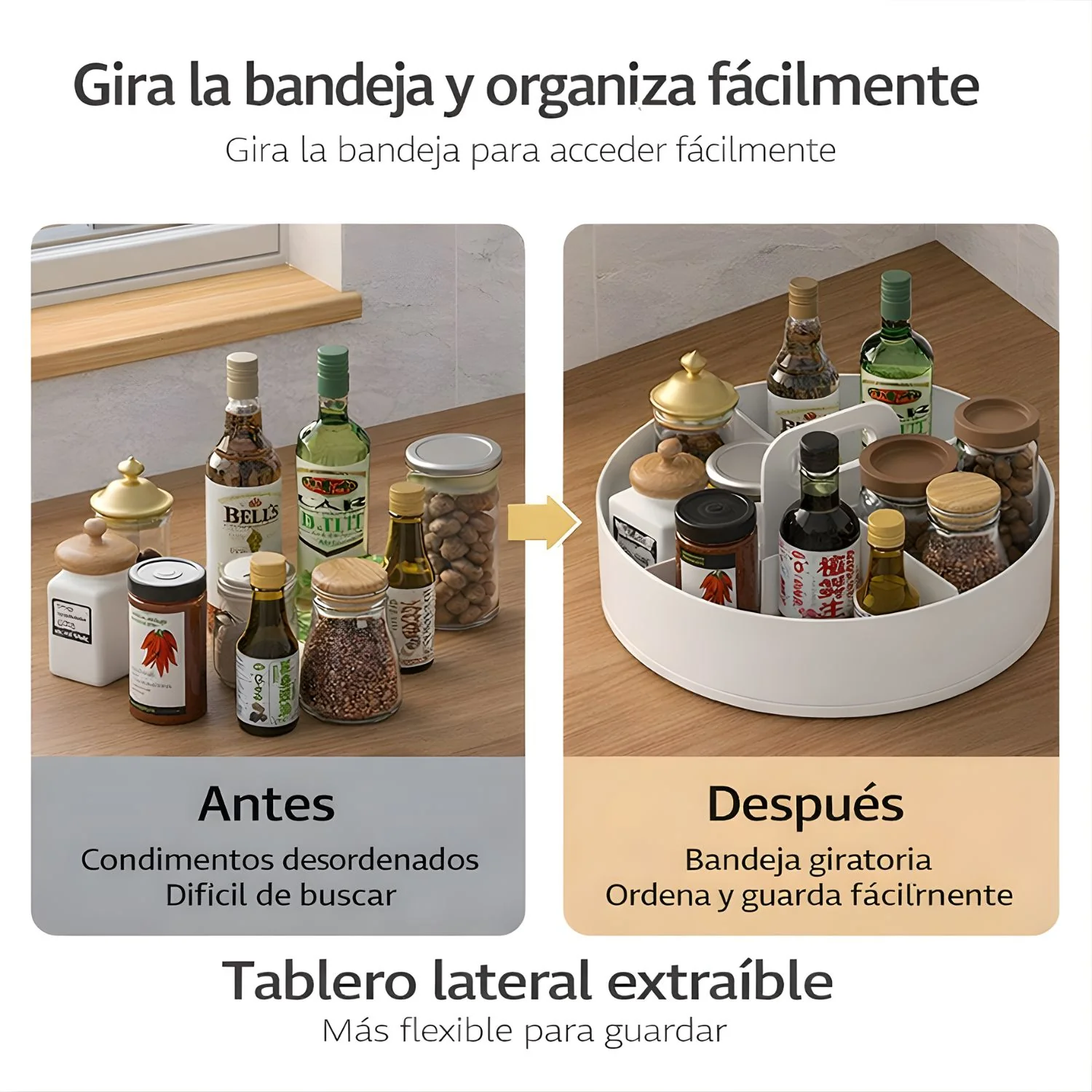 Organizador Giratorio Multifuncional 360° Para Cocina (25.5Cm) Con Asa. Base Antideslizante. Bandeja Giratoria. - Image 3