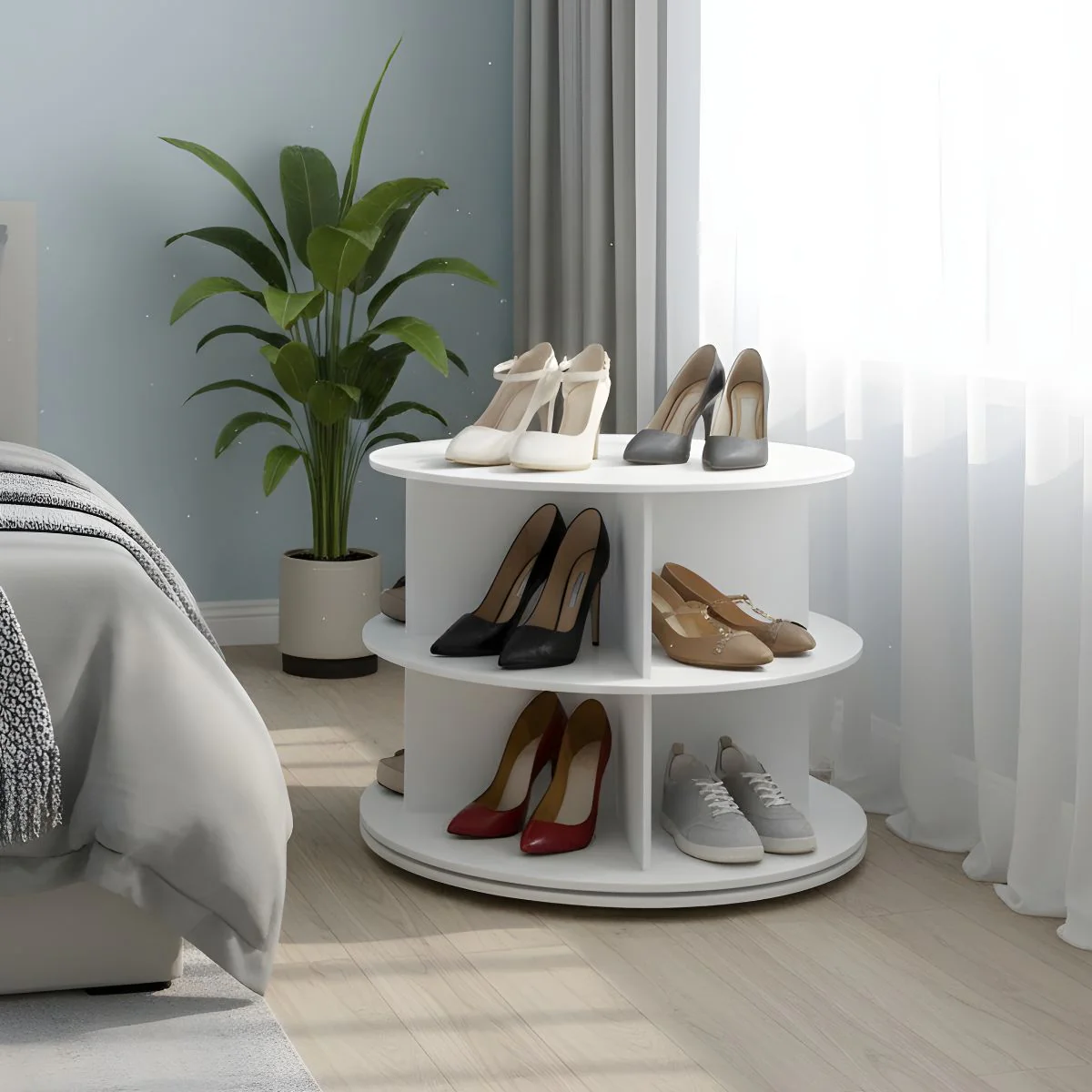 Organizador Multifuncional Giratorio De 2 Niveles. Mueble Zapatero Redondo De Almacenamiento. Estante Giratorio. Zapatos - Image 2