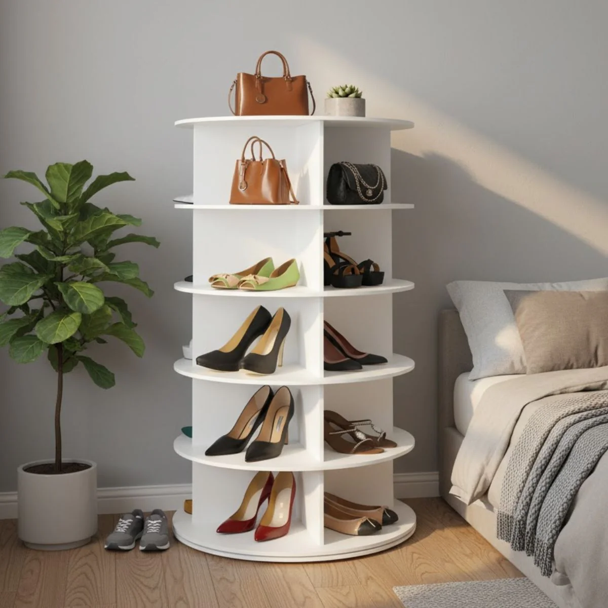 Organizador Multifuncional Giratorio De 5 Niveles. Mueble Zapatero Redondo De Almacenamiento. Estante Giratorio. Zapatos