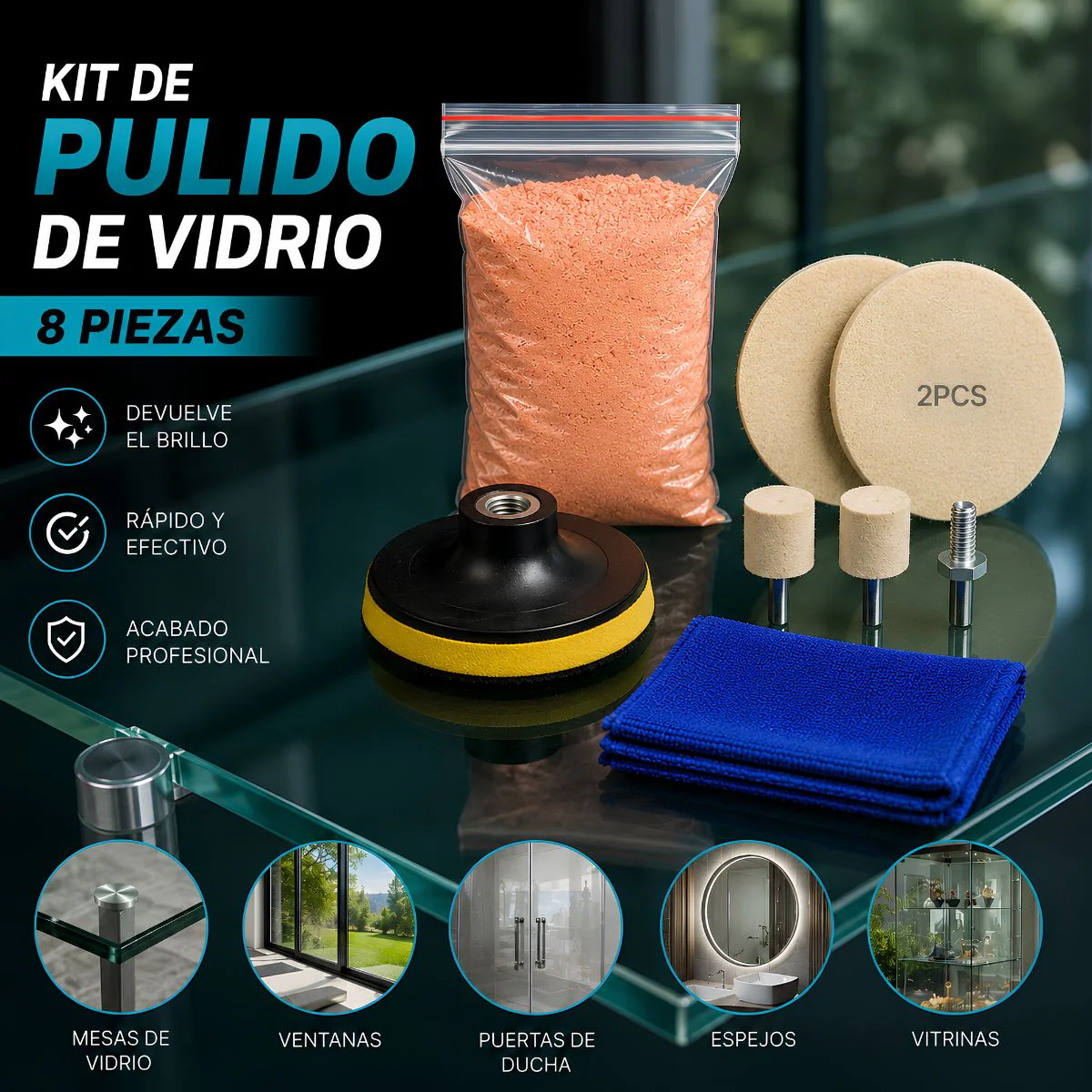 Óxido De Cerio Mas Kit Para Pulir Vidrio. 70Gr