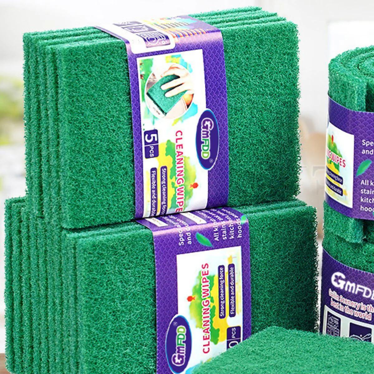 Pad Abrasivo De Satinar Esponja Para Fregar De Nylon. Color Verde. (Pack De 5 Unidades). Multiusos. 15X10x0.8 Cm - Image 3