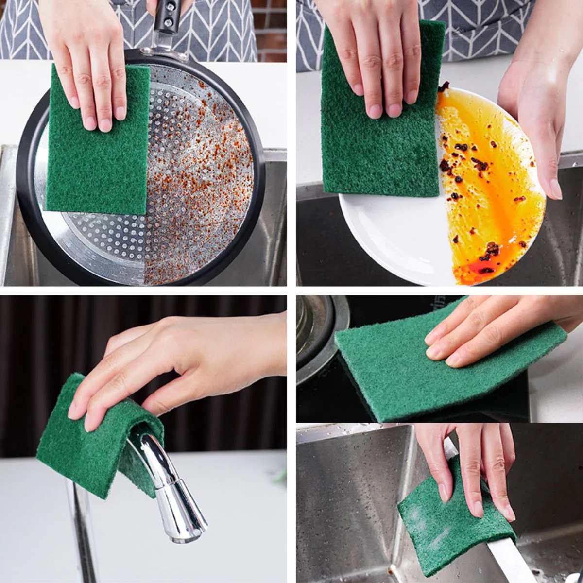 Pad De Satinar Esponja Para Fregar Verde (Pack De 5 Unidades). Multiusos. 15 × 10 × 0.7 Cm - Image 2
