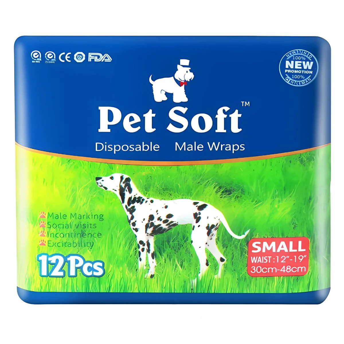 Pañales Desechables Para Perros Machos. Talla S (30-48Cm). Super Absorbente. (Pack De 12 Unidades)