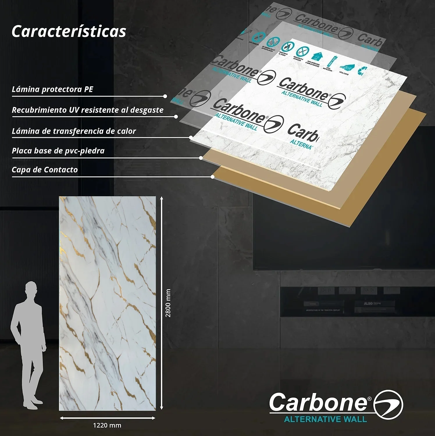 Panel Decorativo Mármol PVC 1.22 M X 2.80 M X 3 Mm Marmol Calacatta Dorado. Láminas De PVC Para Paredes Y Techo.