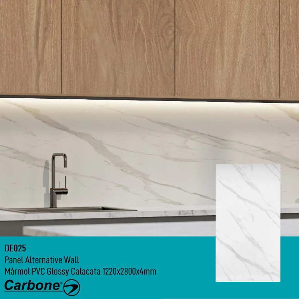 Panel Decorativo Mármol PVC  1.22 M X 2.80 M X 3 Mm. Acabado: Glossy Calacata