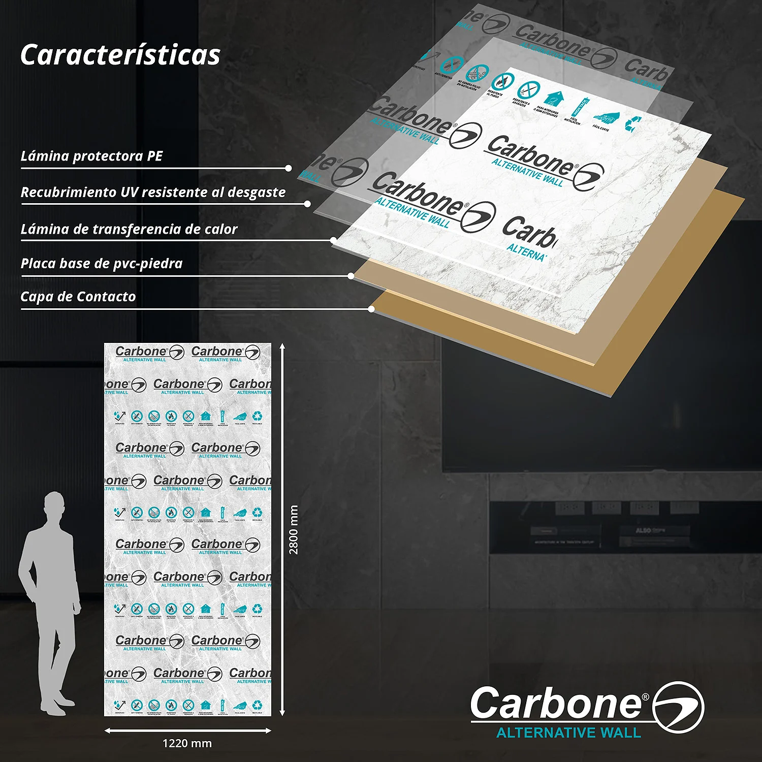 Panel Decorativo Mármol PVC  1.22 M X 2.80 M X 3 Mm. Acabado: Glossy Calacata - Image 4