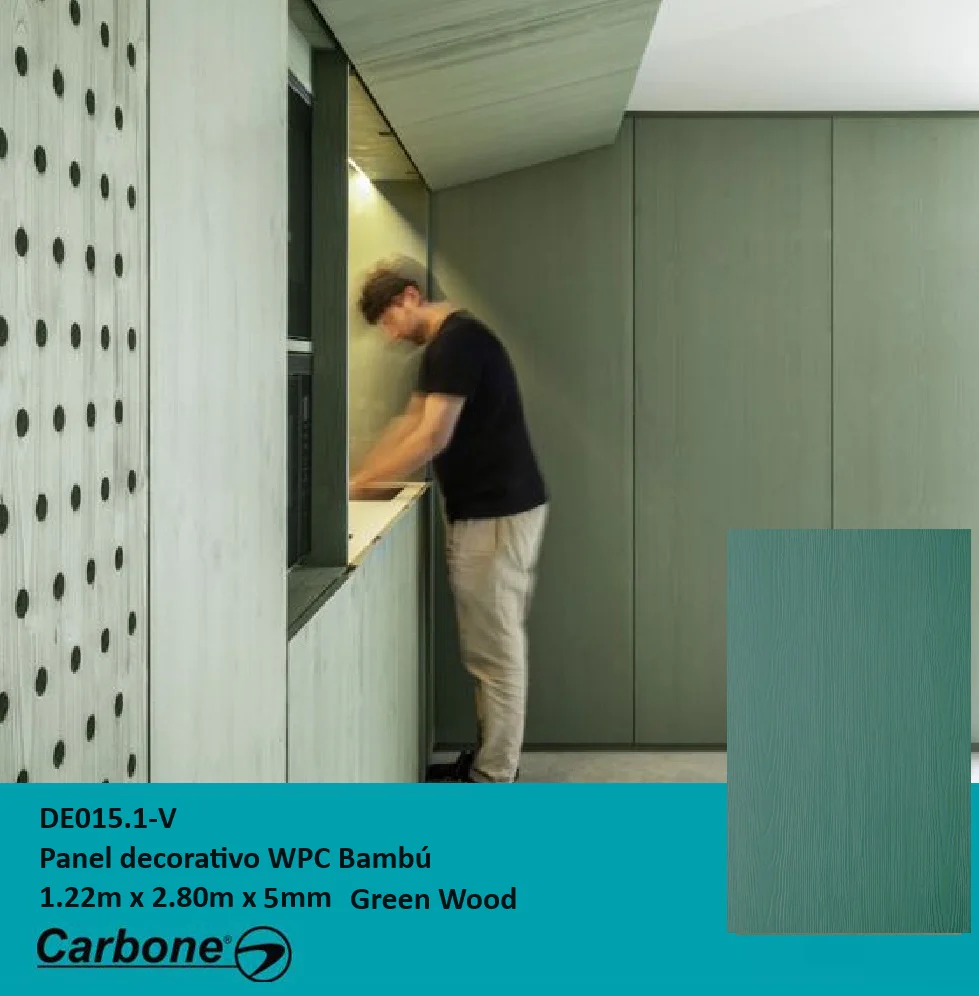 Panel Decorativo WPC Bambú 1.22 M X 2.80 M X 5 Mm Green Wood