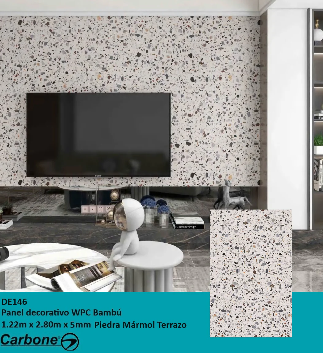 Panel Decorativo WPC Bambú 1.22 M X 2.80 M X 5 Mm Piedra Marmol Terrazo Mate
