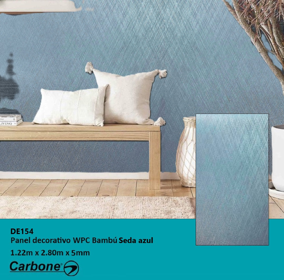 Panel Decorativo WPC Bambú 1.22 M X 2.80 M X 5 Mm Seda Gris Azul