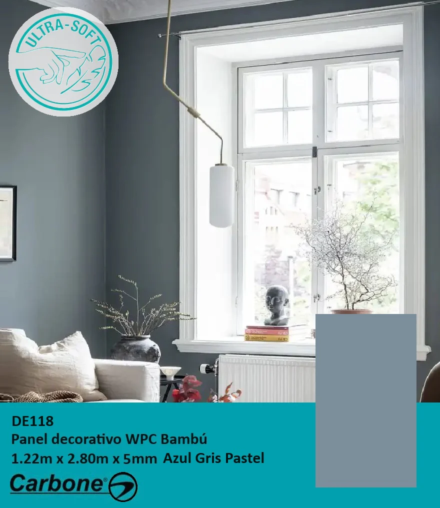 Panel Decorativo WPC Bambú Soft Touch 1.22 M X 2.80 M X 5 Mm Azul Gris Pastel