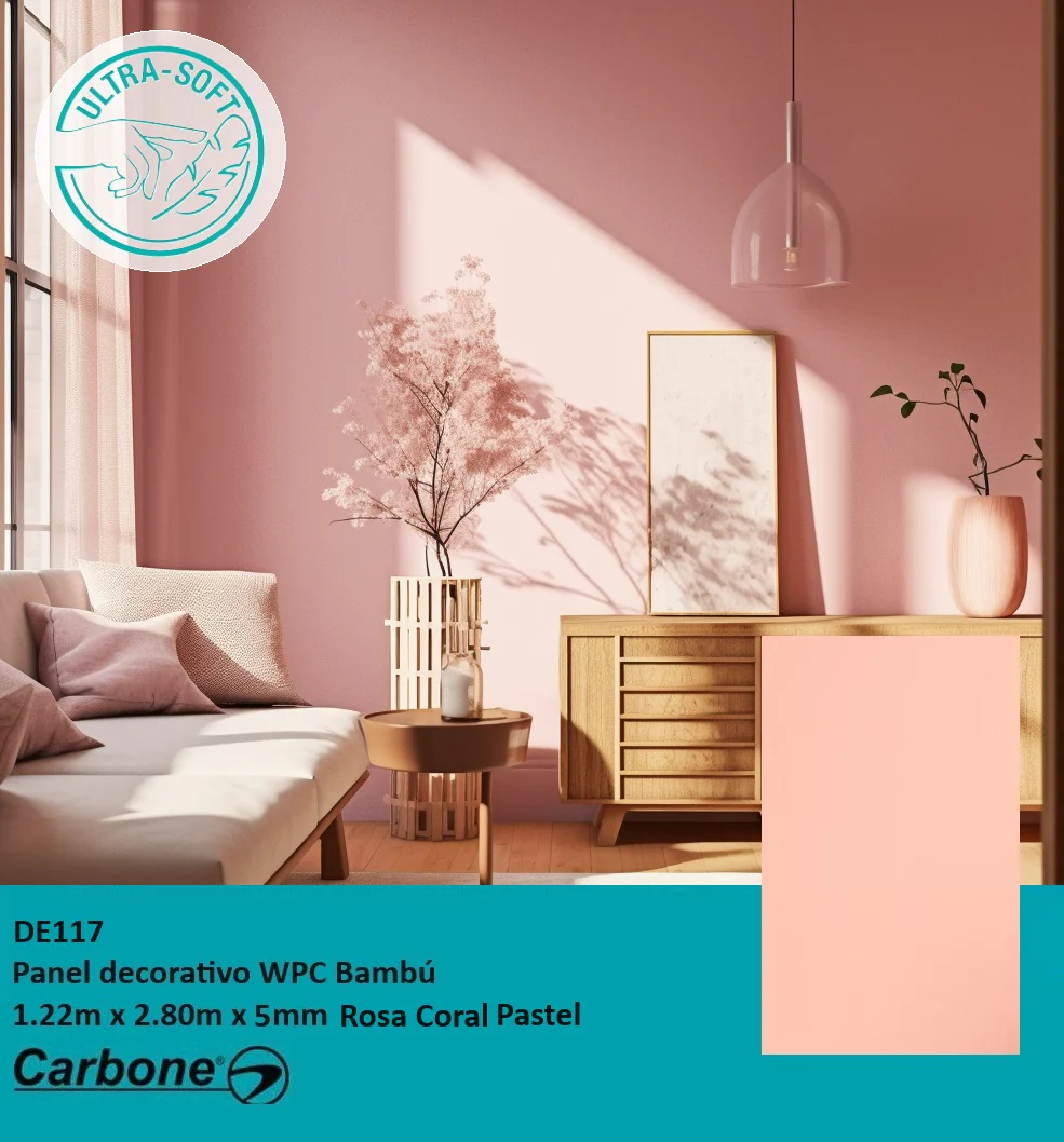 Panel Decorativo WPC Bambú Soft Touch 1.22 M X 2.80 M X 5 Mm Rosa Coral Pastel