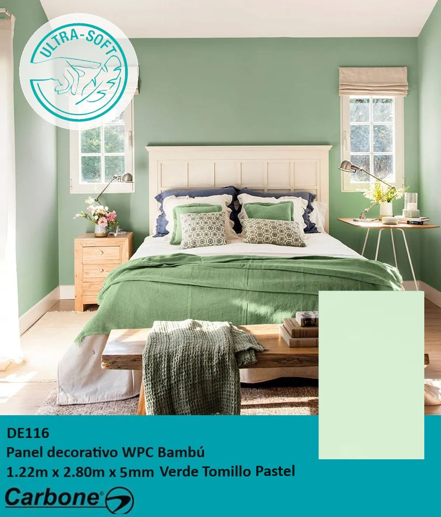 Panel Decorativo WPC Bambú Soft Touch 1.22 M X 2.80 M X 5 Mm Verde Tomillo Pastel