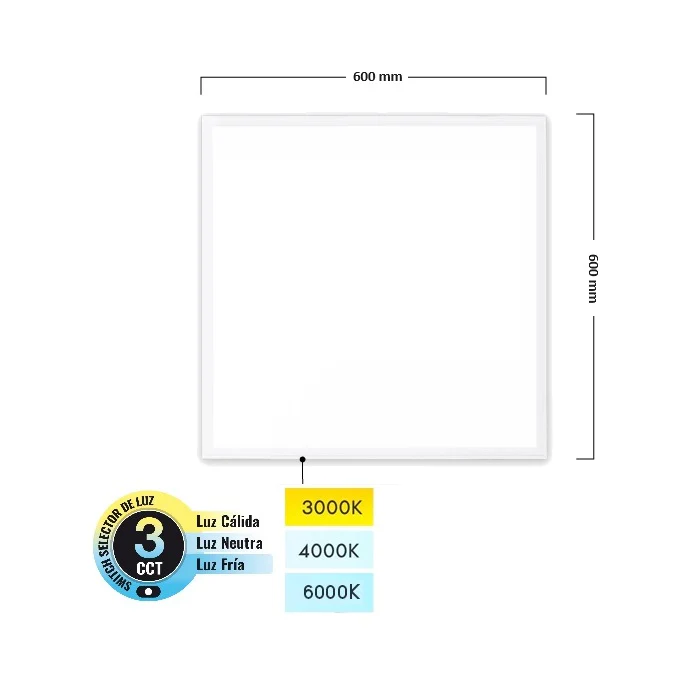 Panel LED 2X2 40W CCT 600X600x25mm 4000Lm 3 Tonos De Luz . Acabado Blanco. Panel Retroiluminado. - Image 2