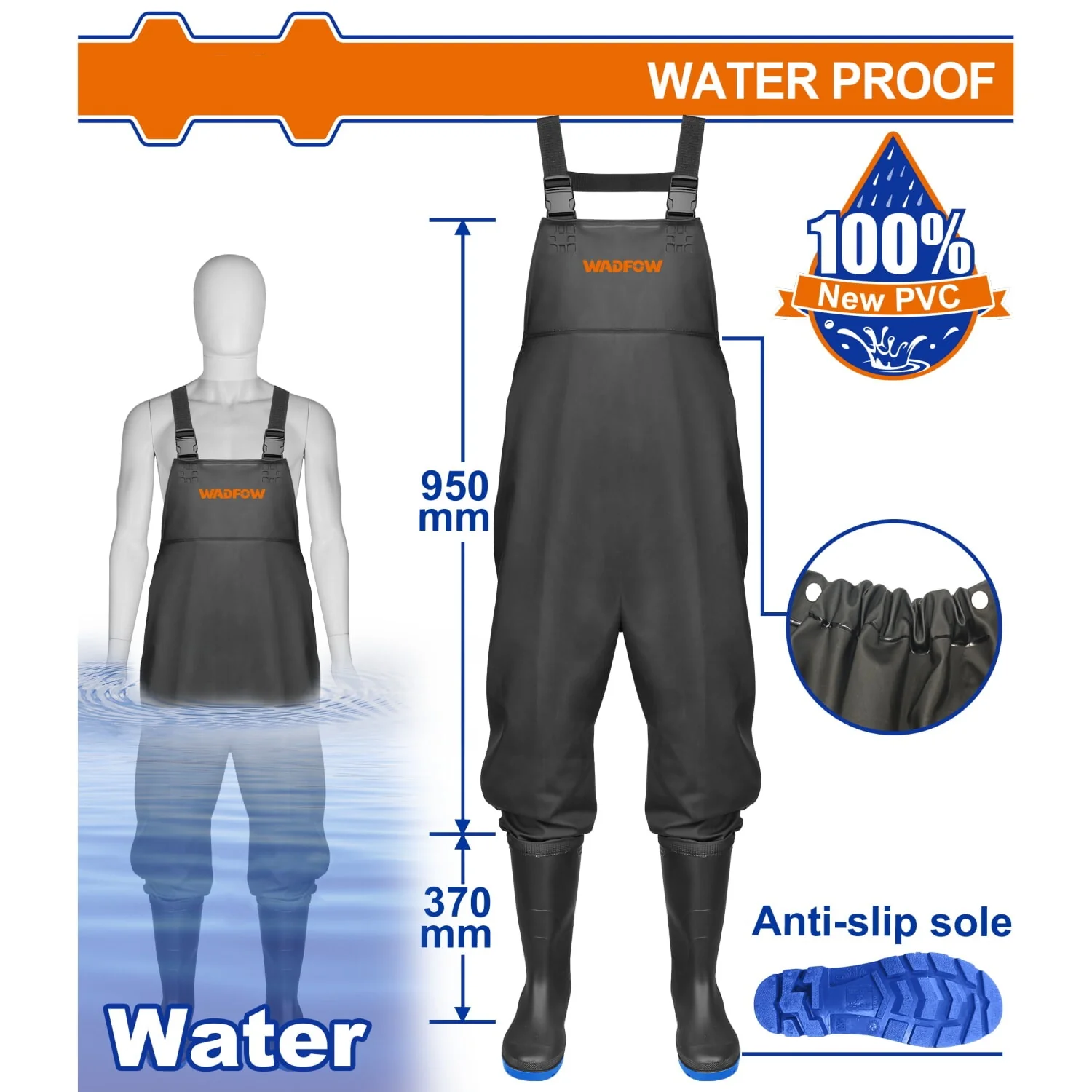 Pantalones De Pesca Con Botas 100% PVC Tirantes Ajustable Impermeable Vadeador Enterizo Wader