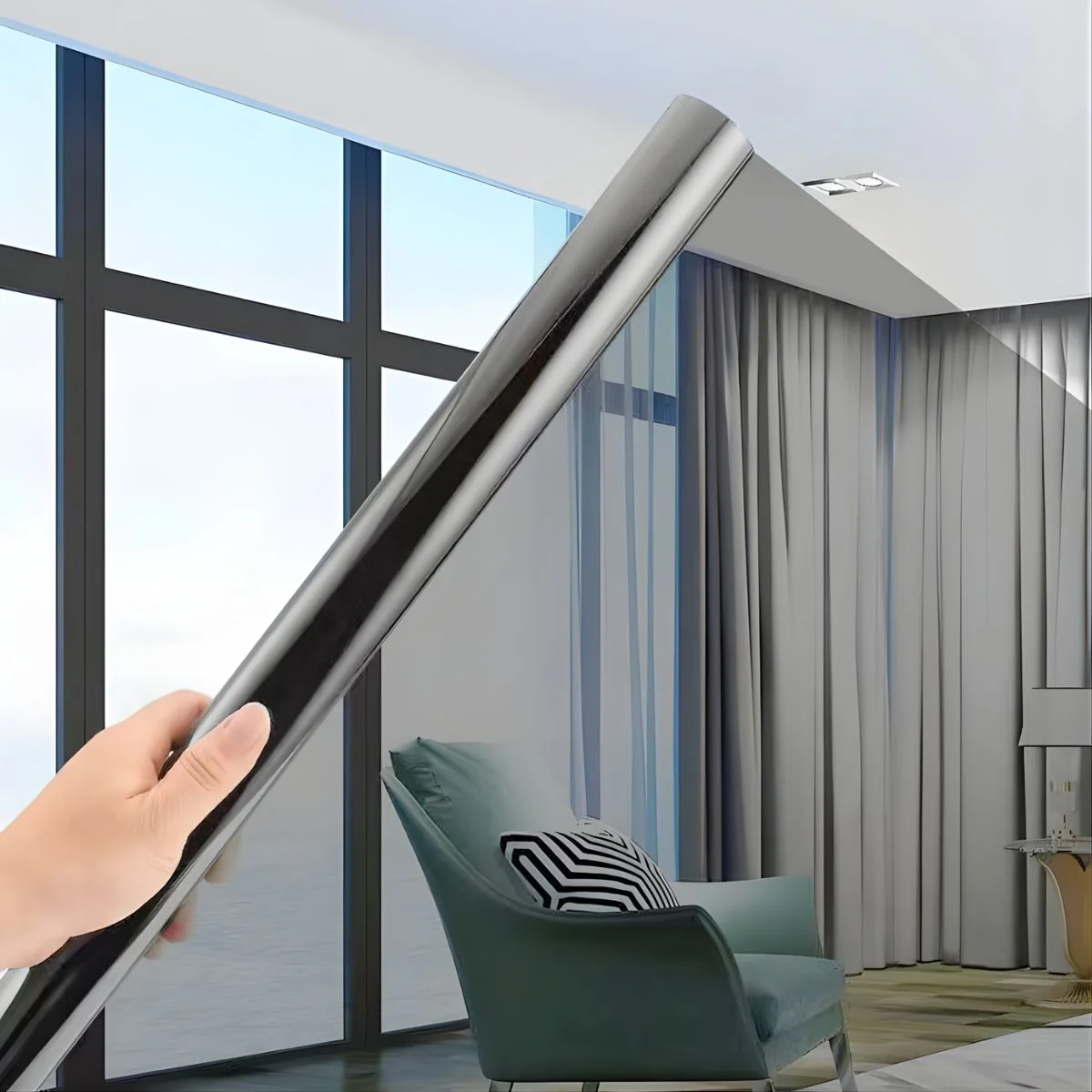 Papel Ahumado Tipo Espejo Para Ventanas. Película Solar Reflectiva Aislante Térmica (120Cmx3m). Efecto Espejo De Noche.Transmisión De Luz 28%.