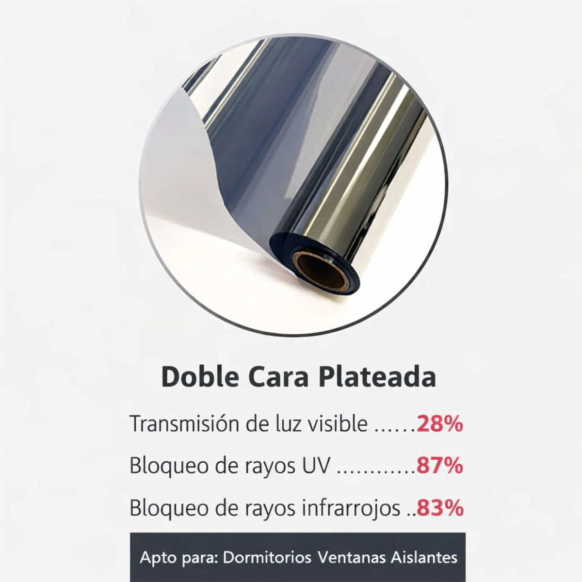 Papel Ahumado Tipo Espejo Para Ventanas. Película Solar Reflectiva Aislante Térmica (120Cmx3m). Efecto Espejo De Noche.Transmisión De Luz 28%. - Image 6