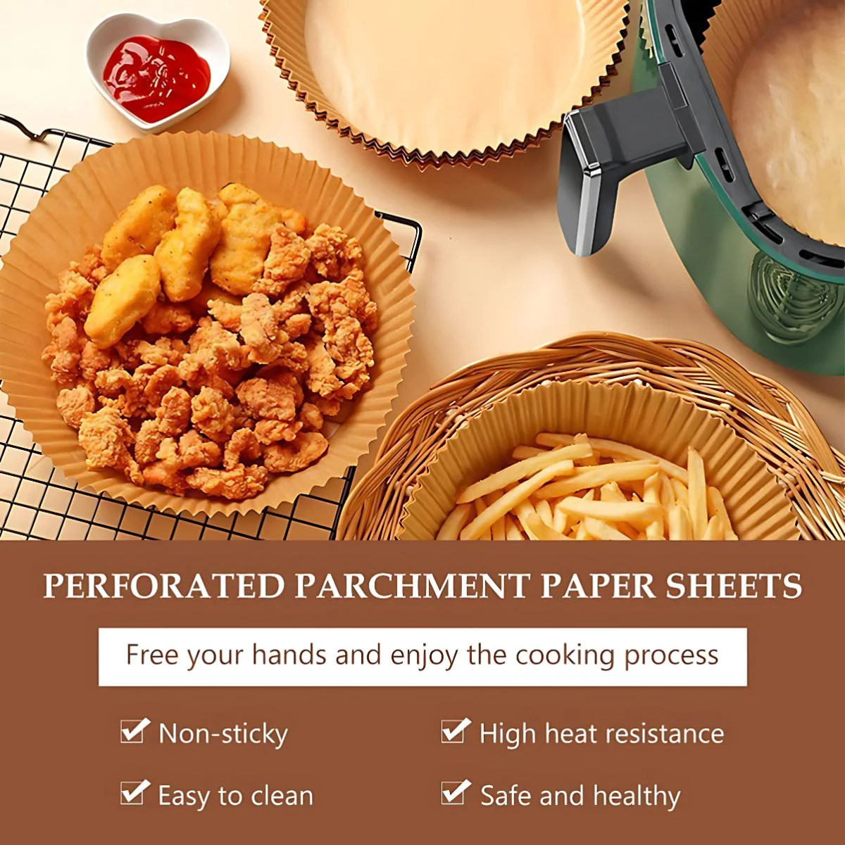 Papel Antiadherente Para Freidora De Aire. (50 Piezas). Papel Protector Desechable Para Air Fryer. 16Cm De Diámetro. - Image 2