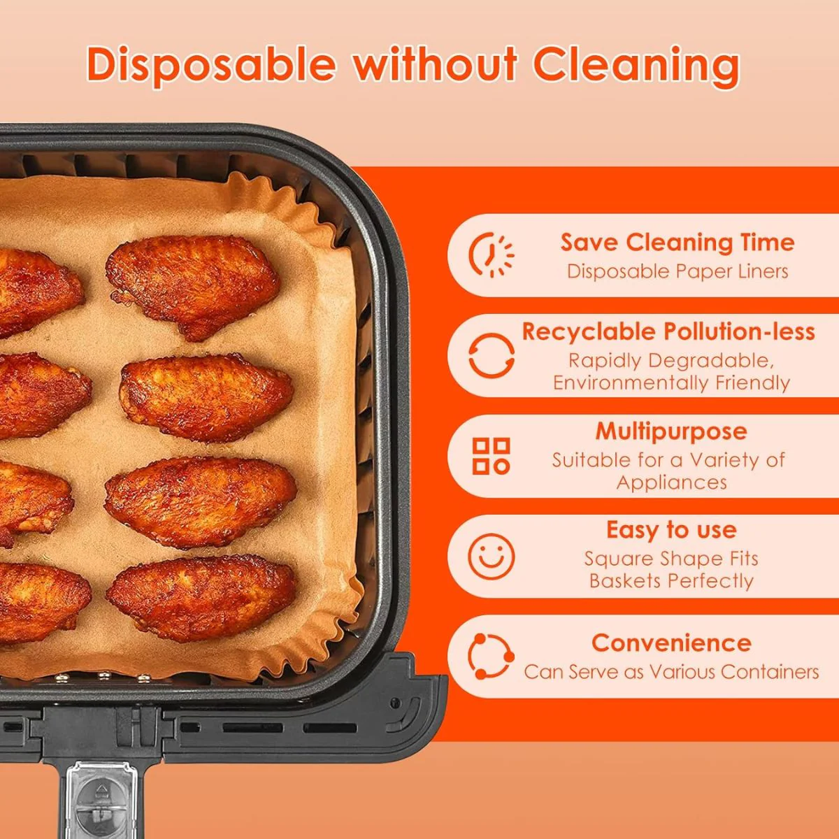 Papel Bandeja Antiadherente Para Freidora De Aire. (50 Piezas). Papel Protector Desechable Para Air Fryer. 20Cm De Diámetro. Cuadrado. - Image 2