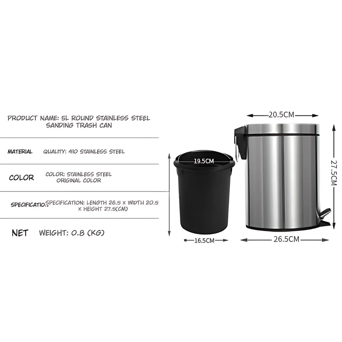 Papelera Con Pedal Acero Inoxidable 5L. Basurero Tinaco Antideslizante Y Con Tapa Para Baño U Oficina. - Image 4
