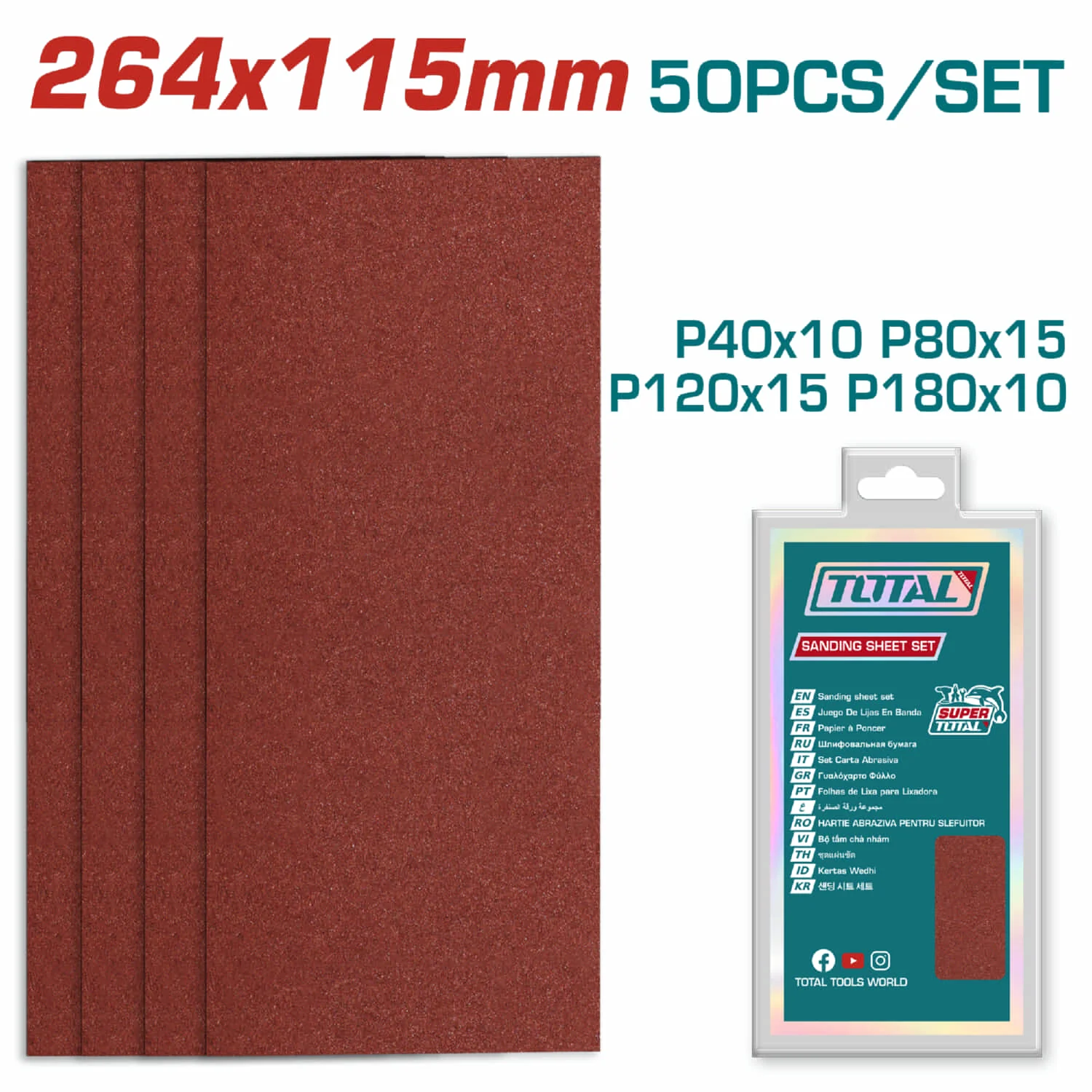 Papeles De Lija 264 X 115Mm P40 P80 P120 P180. Ideal Para Madera Y Metal. Set De 50 Piezas.
