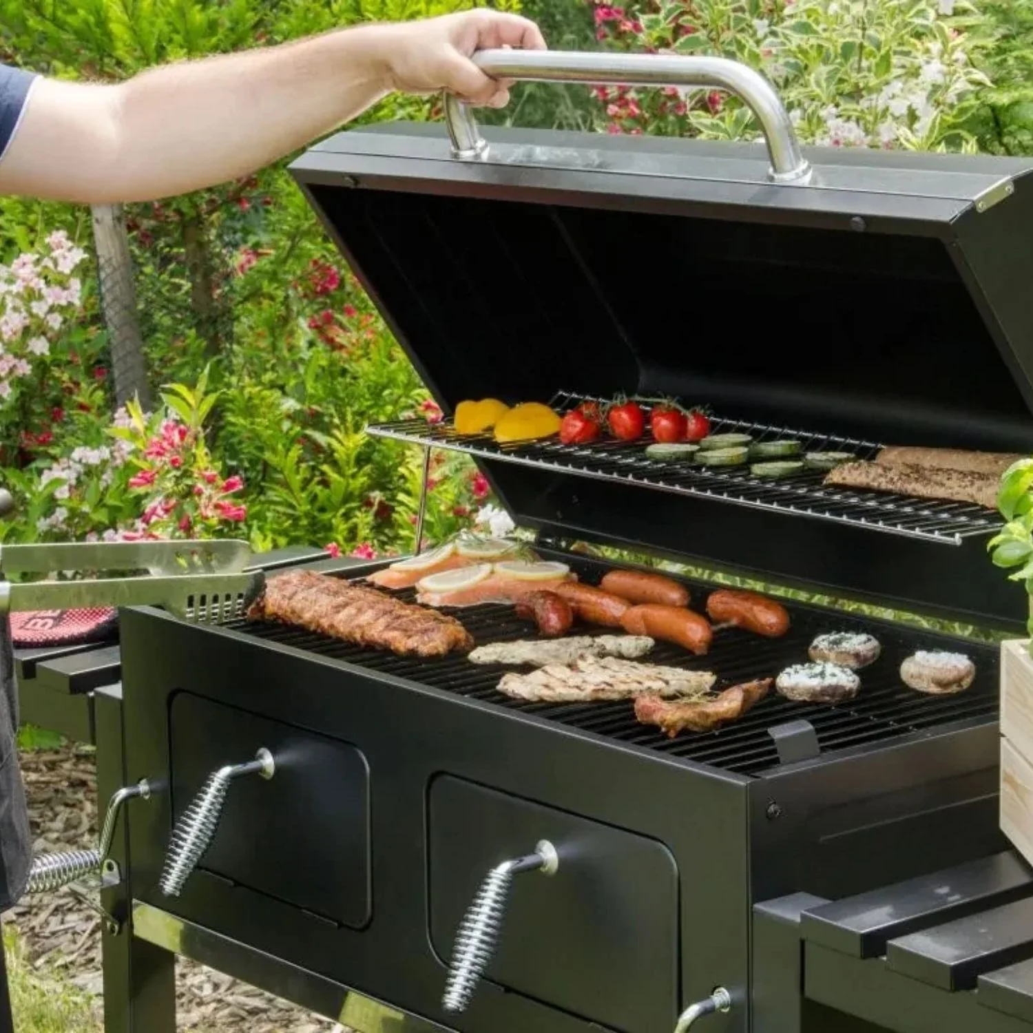 Parrilla BBQ De Hierro Con Ruedas 164X45x44cm Estilo Clásico Para BBQ Al Aire Libre. Asador De Carbón - Image 2