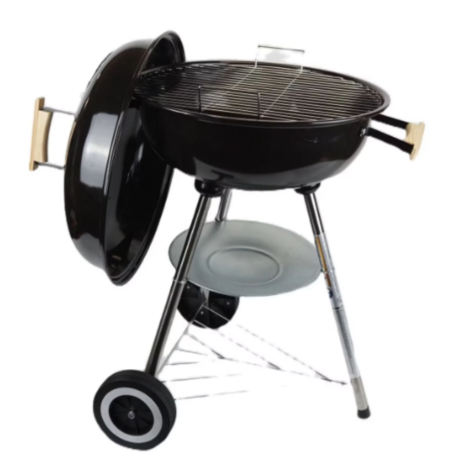Parrilla De Carbón Redonda Portátil 46X80 Cm Hierro Con Tapa Y Estante Inferior Estilo Barbacoa BBQ. Asador Al Carbón. - Image 3