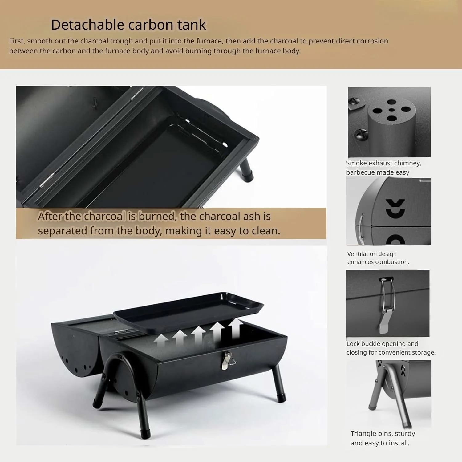 Parrilla De Carbón Tipo Barril 38X25x35 Cm Portátil Con Tapa Y Chimenea Estilo BBQ De Hierro. Asador De Carbón. - Image 4