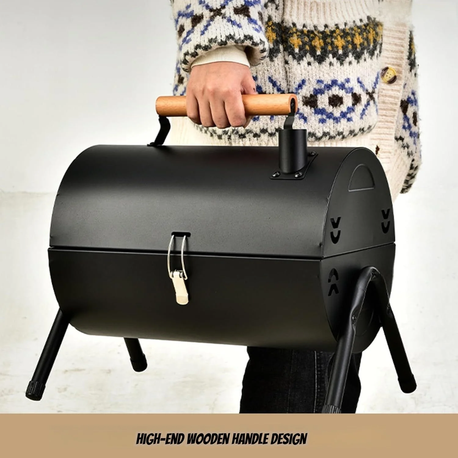 Parrilla De Carbón Tipo Barril 38X25x35 Cm Portátil Con Tapa Y Chimenea Estilo BBQ De Hierro. Asador De Carbón. - Image 5
