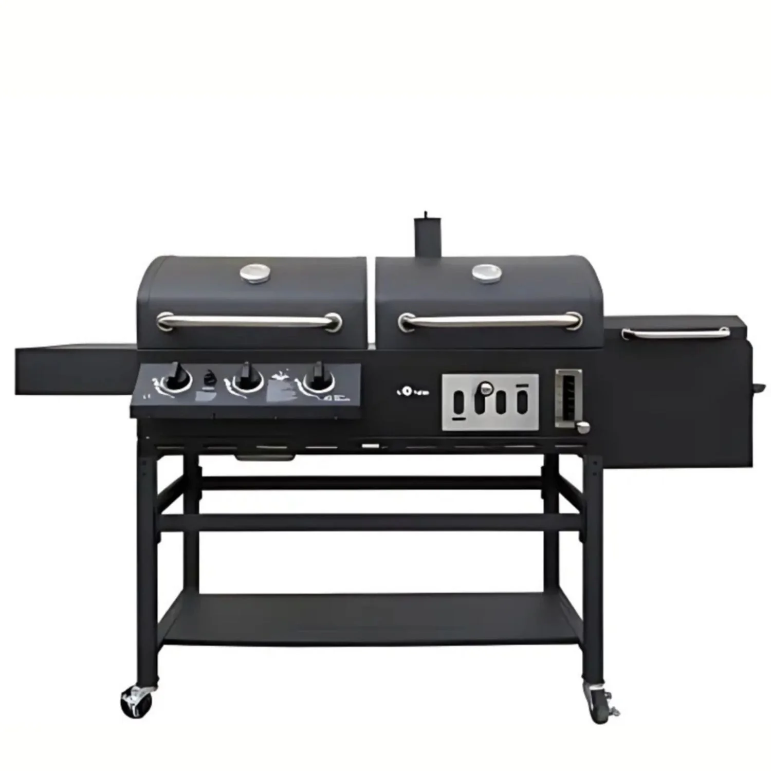 Parrilla Híbrida De Combustible Dual Gas Y Carbón 195 Cm Hierro Con Tapa, Estante Y Caja De Ahumado. Asador De Gas Y Carbón Barbacoa Asador - Image 2
