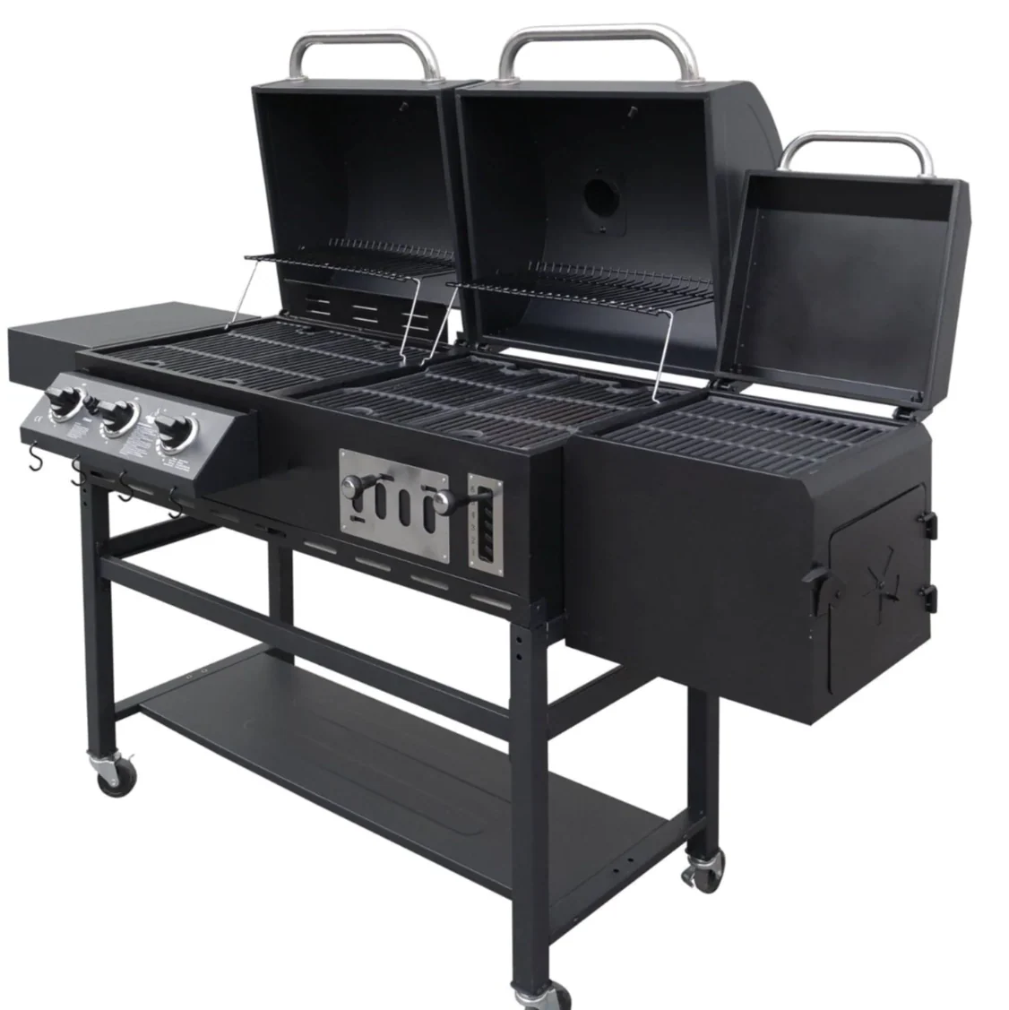 Parrilla Híbrida De Combustible Dual Gas Y Carbón 195 Cm Hierro Con Tapa, Estante Y Caja De Ahumado. Asador De Gas Y Carbón Barbacoa Asador - Image 6