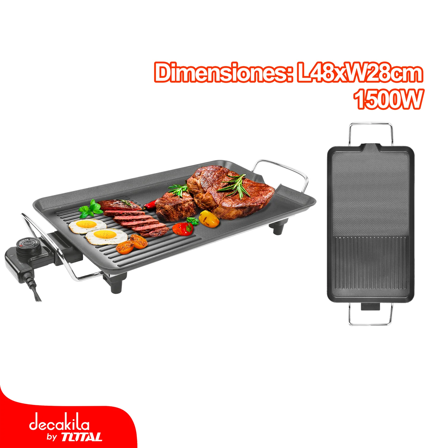 Parrilla Plancha Grill 1500W 120V 50-60Hz L480xa270mm Cocción Termostato Con 240°C