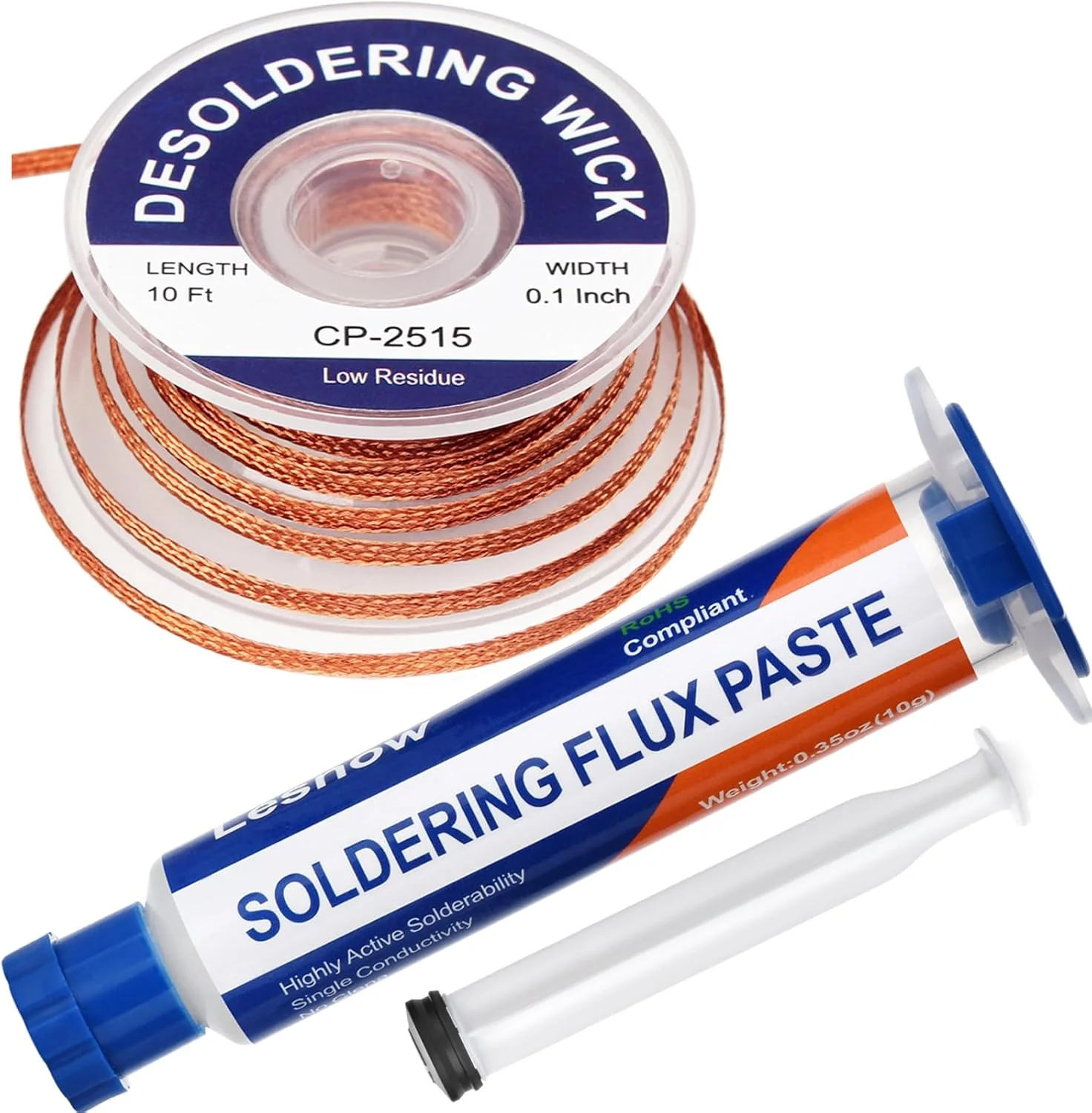 Pasta Flux Para Soldar Estaño Cautin Y Mecha Desoldadora. Pasta Flux Para Soldadura Y Trenza Para Remover Soldadura