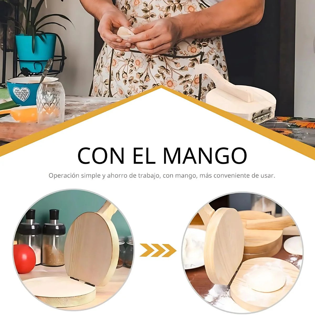 Pataconera Prensa De Madera Para Patacones Y Empanadas Con Mango Ergonómico. - Image 2