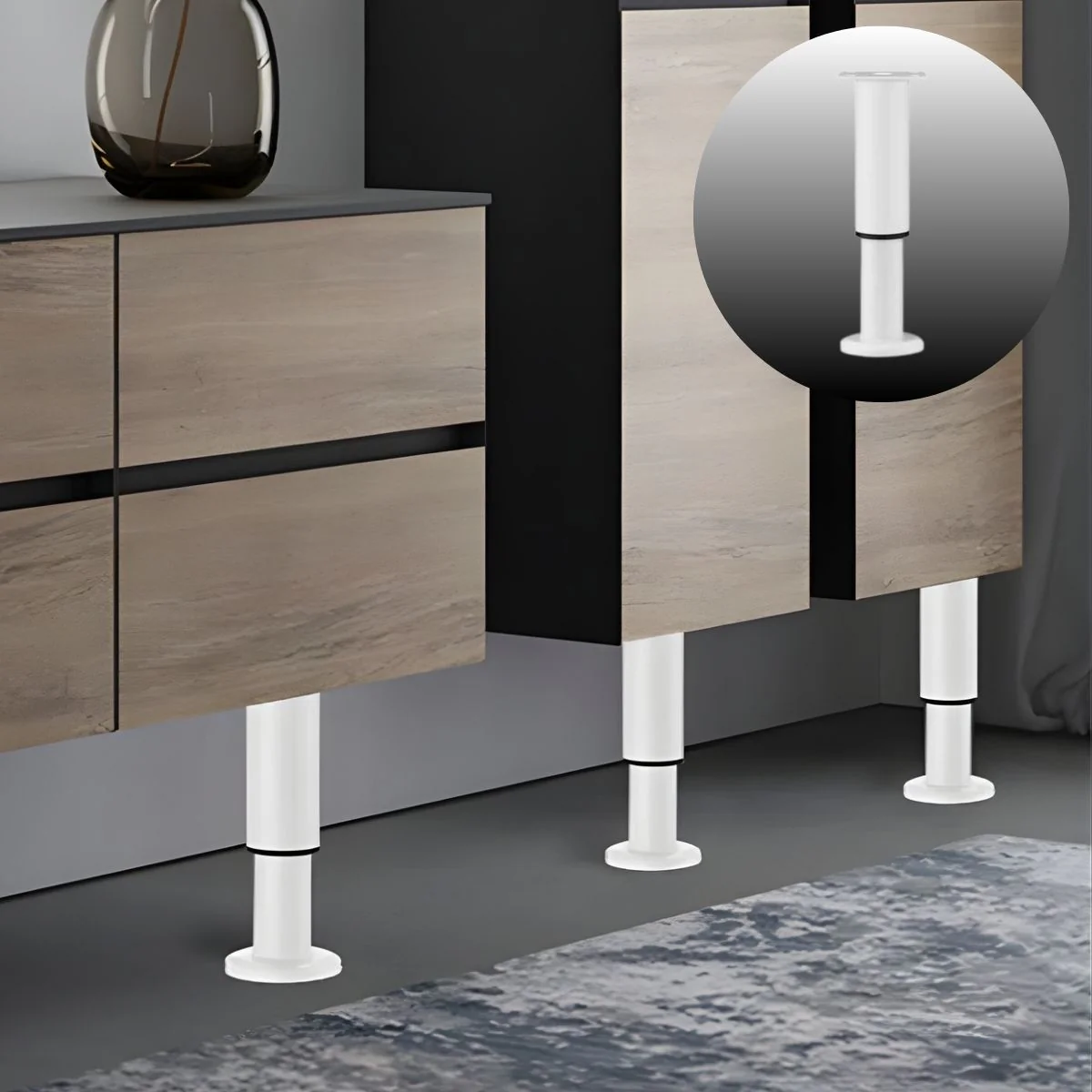 Pata Ajustable Para Muebles 12–18Cm. Soporte Metálico Reforzado Para Sofás, Mesas O Gabinetes. Fáciles De Instalar Y Nivelar. Color Blanco. - Image 4