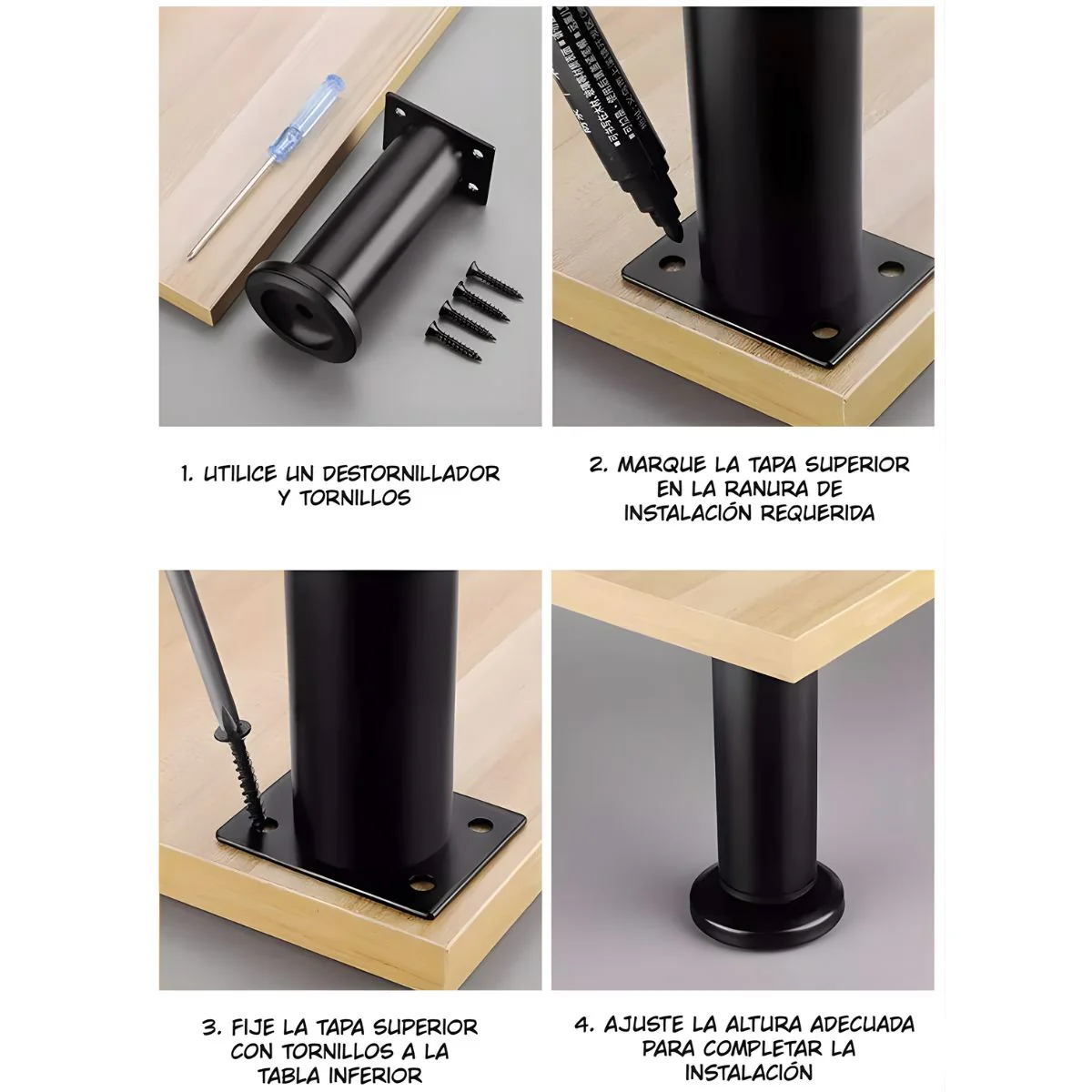 Pata Ajustable Para Muebles 72–110Cm. Soporte Metálico Reforzado Para Sofás, Mesas O Gabinetes. Fáciles De Instalar Y Nivelar. Color Negro. - Image 3