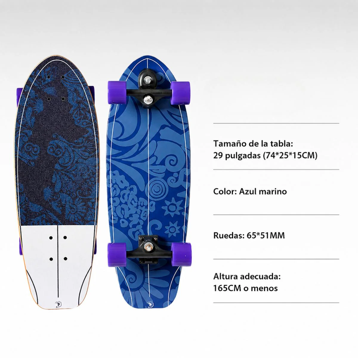 Patineta Surfskate 29” Maple Ruso 7 Capas Ruedas PU LED 65X51mm. Tabla Carving Cruiser Skate (74X25cm) Longboard. - Image 6