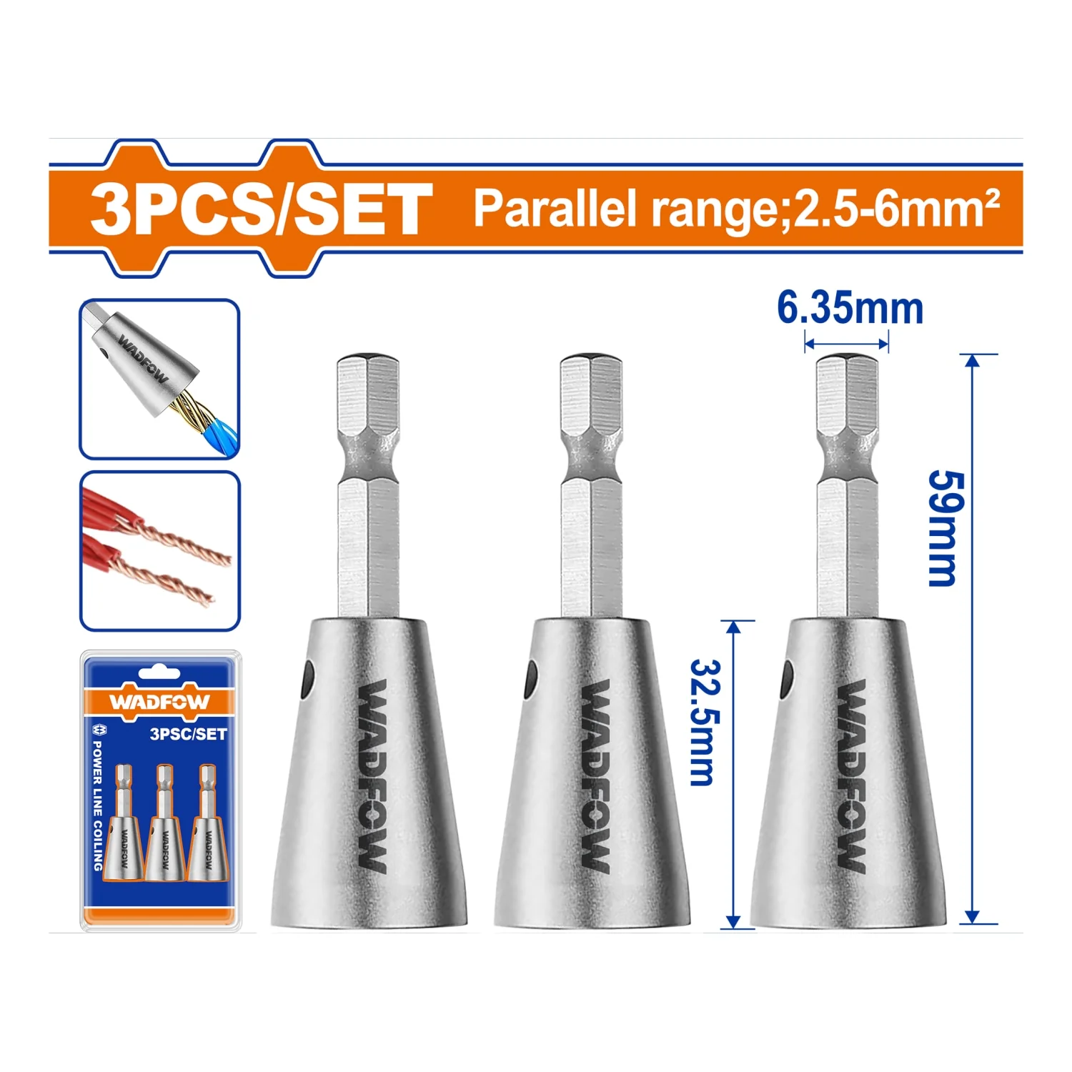 Pelacables Eléctrico Para Taladro. Torsión De Alambres. Para Pelar Cables De 2.5–6 Mm². Set De 3 Piezas Para Electricista.