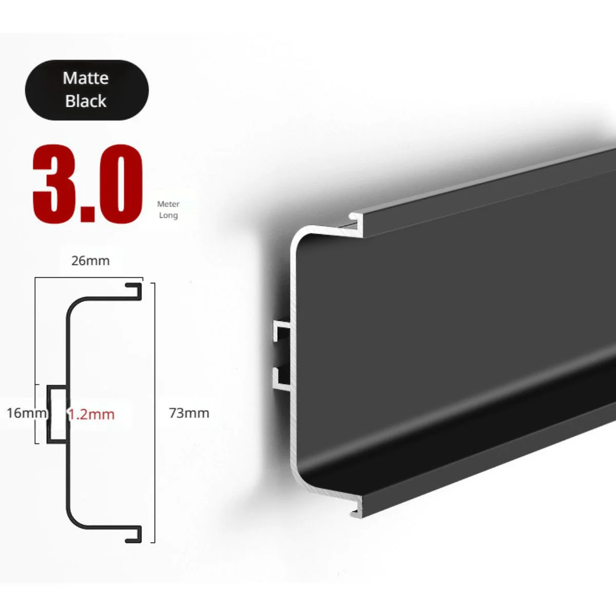 Perfil Central Tipo Gola Para Muebles Modulares Cocinas . (3 Metros) Negro Mate Para Gabinetes Sin Tiradores. Ideal Para Cocina. - Image 2